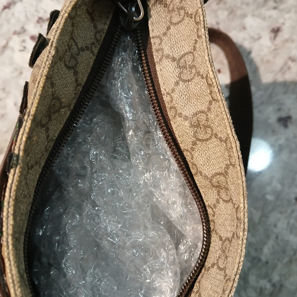 Floral Embroidered Gucci Canvas Crossbody Bag - Brown/Tan - Picture 14 of 16